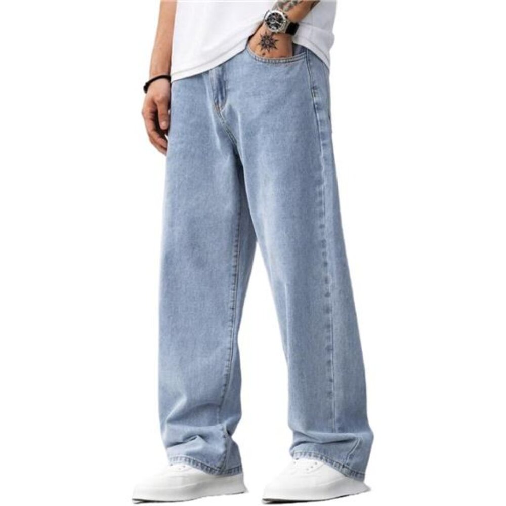 Baggy Jeans for Men Y2K Streetwear Vintage Wide Leg Loose Fit Denim Pants Hip